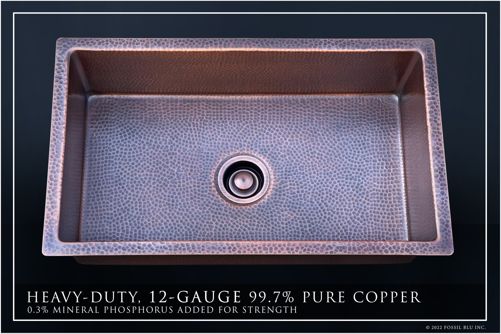 FSW1103 LUXURY 33-INCH HEAVY 12-GAUGE DARK PATINA COPPER UNDERMOUNT / DROP-IN SINK, INCLUDES ACCS