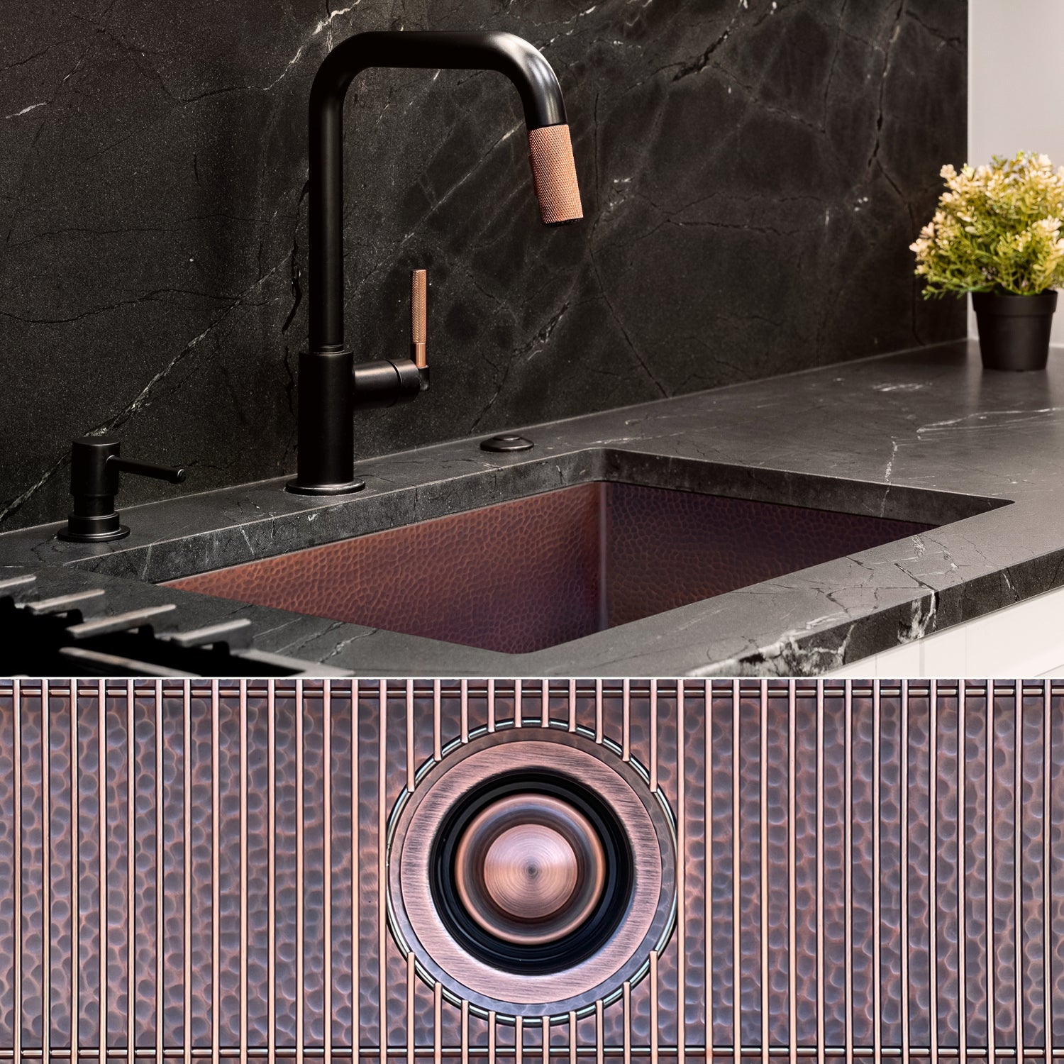 FSW1110 LUXURY 24-INCH HEAVY 12-GAUGE DARK PATINA COPPER UNDERMOUNT / DROP-IN SINK, INCLUDES ACCS