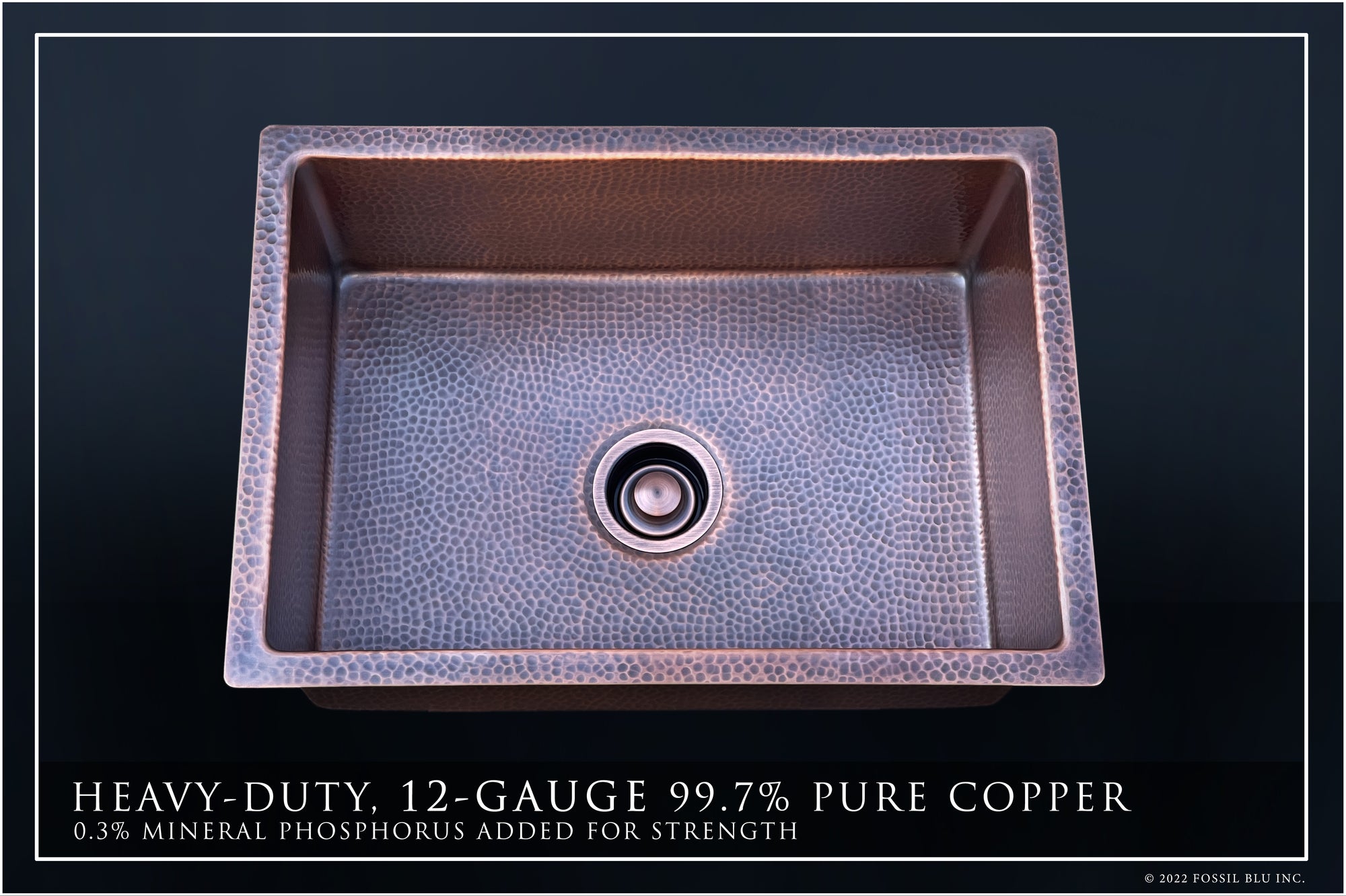 FSW1110 LUXURY 24-INCH HEAVY 12-GAUGE DARK PATINA COPPER UNDERMOUNT / DROP-IN SINK, INCLUDES ACCS