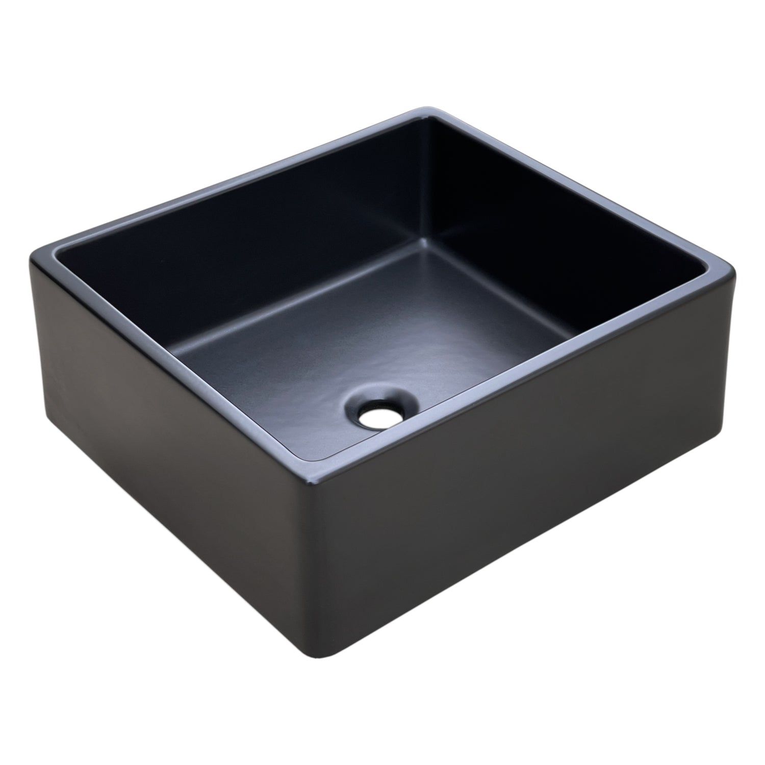 FSW8020 LUXURY 18 x 16 INCH REVERSIBLE SOLID FIRECLAY BATHROOM FARMHOUSE SINK IN MATTE BLACK, FLAT FRONT